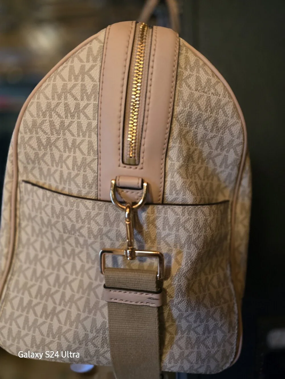 Michael Kors Pink & Cream MK Signature Duffel Bag